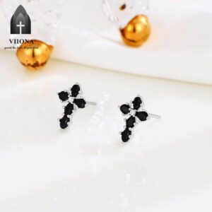 Viiona 925 Silver Diamond Cross Stud Earrings