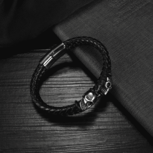 Magnetic Clasp Leather Skull Bracelet