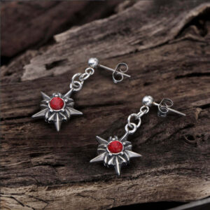 Pentagram Red Gemstone Stainless Steel Stud Earrings