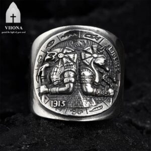 Viiona 925 Silver Egyptian Mythology Horus And Anubis Ring