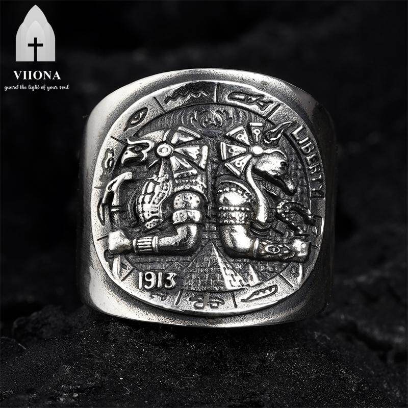 Viiona 925 Silver Egyptian Mythology Horus And Anubis Ring
