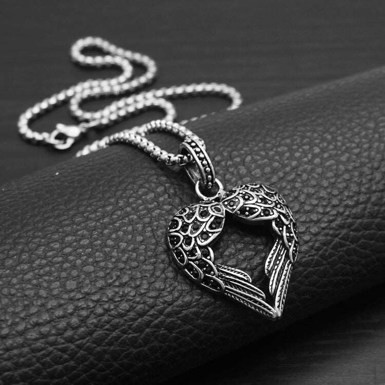 Heart Shaped Wings With Rhinestones Pendant