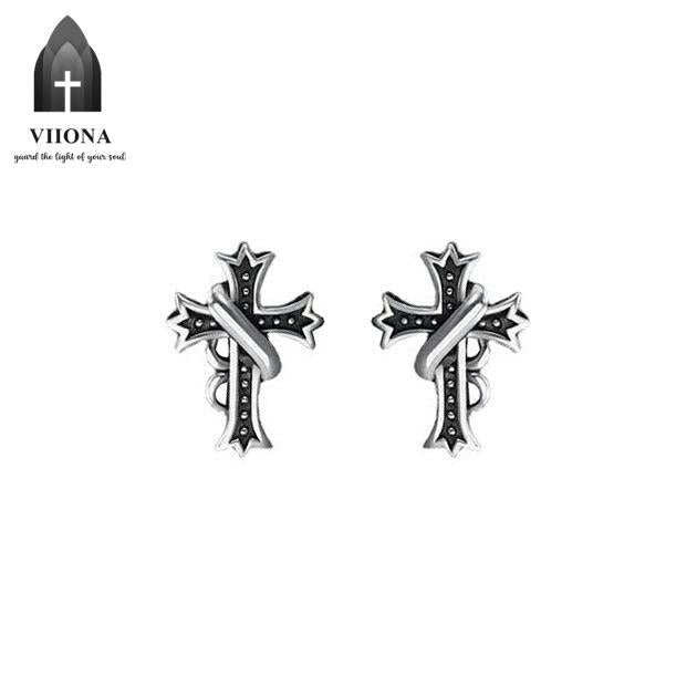 Viiona 925 Silver Vintage Cross Stud Earrings