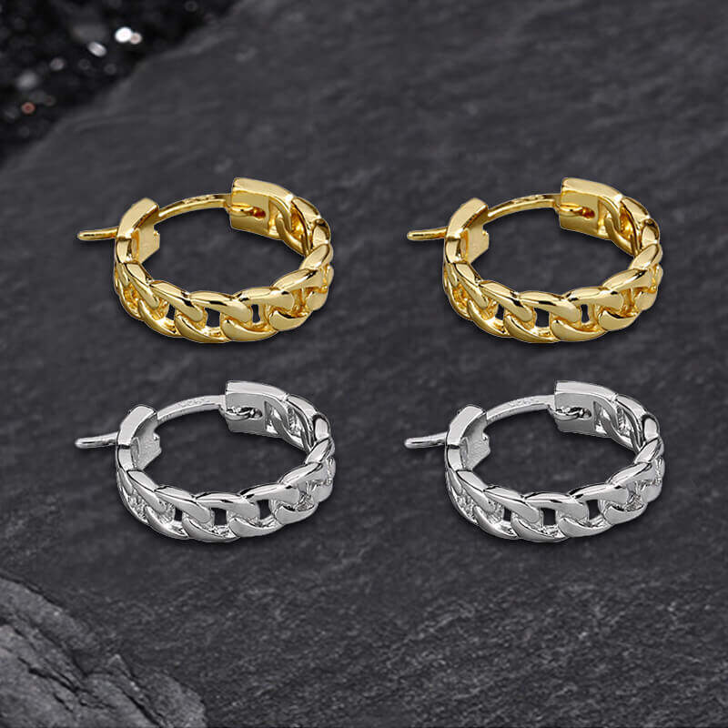 Minimalist Style Sterling Silver Chain Hoop Earrings