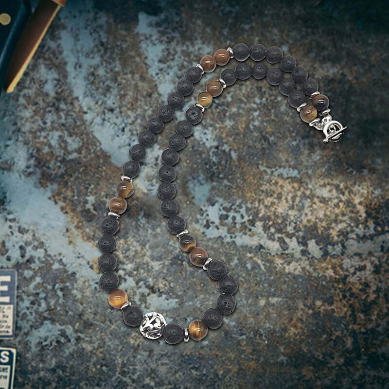 Tiger Eye Stone Stainless Steel Bead Necklace