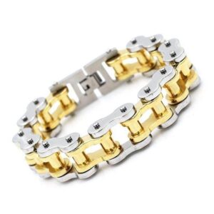 18.5 mm Wide Gold Ion Plated Motorcycle Chain Bracelet