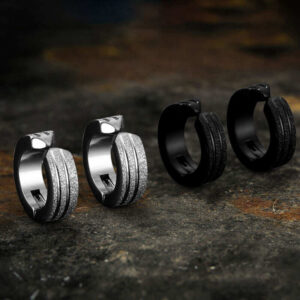 Frosted Geometric Stainless Steel Hoop Ear Cuffs