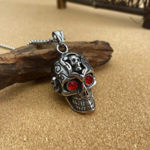 Grinning Skull With Red CZ Eyes Pendant - HSSPM-5928