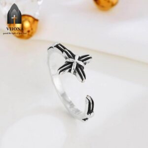 Viiona 925 Silver Antique Distressed Cross Open Ring
