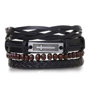 Skull Bracelet with Cross (Leather)