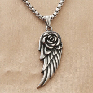 Stainless Steel Rose Wing Pendant