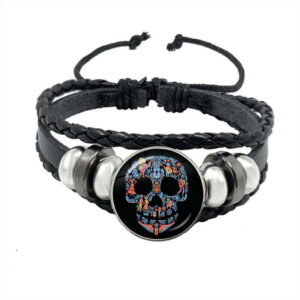 Mexican Skull Bracelet with Guitar(Leather)
