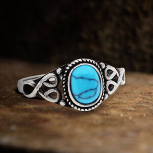 Vintage Pattern Stainless Steel Gemstone Ring