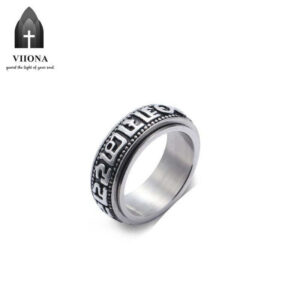 Viiona Titanium Steel Six-Character Mantra Rotating Ring For Men