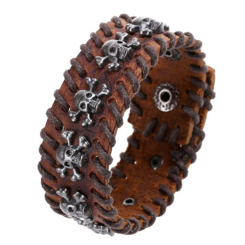 Skull Bracelet Gothic Skeleton (Leather)