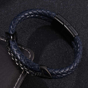 Double-Layer Braided Stainless Steel Leather Bracelet