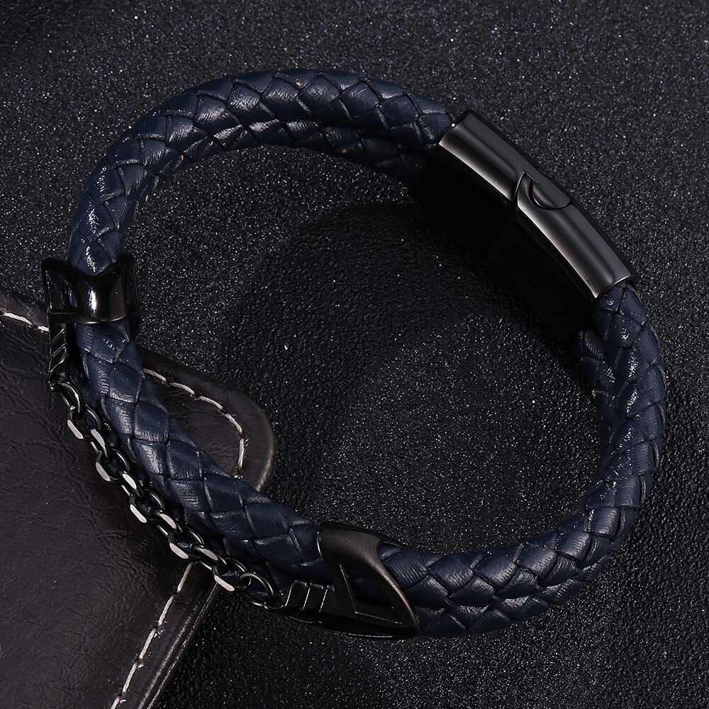 Double-Layer Braided Stainless Steel Leather Bracelet