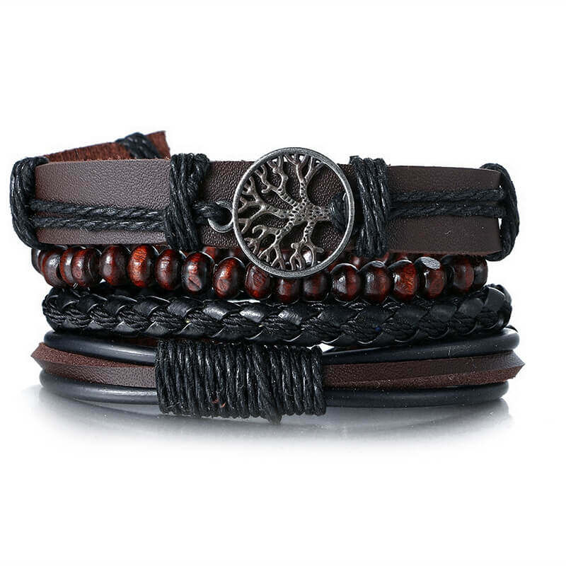 Skull Bracelet Yggdrasil Tree (Leather)