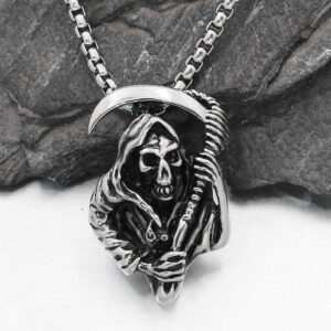 Grim Reaper Pendant - Blue or Black Eyes - Stainless Steel