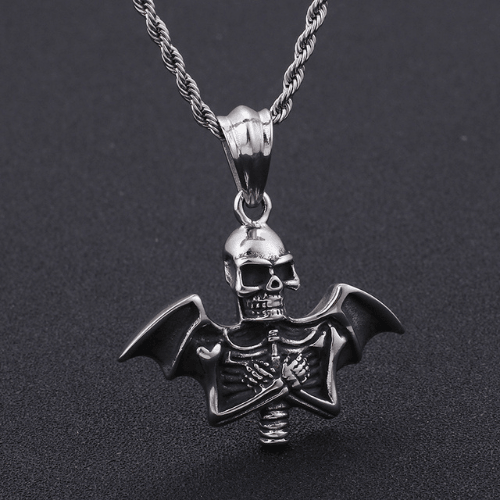 Vintage Punk Bat Skull Stainless Steel Pendant