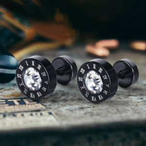 Roman Numeral Stainless Steel Punk Stud Earrings