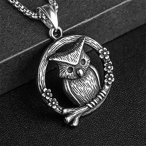 Vintage Owl Round Stainless Steel Pendant