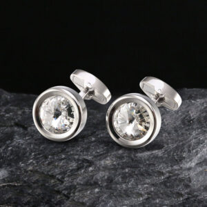 Round Crystal Brass Whale Back Cufflinks
