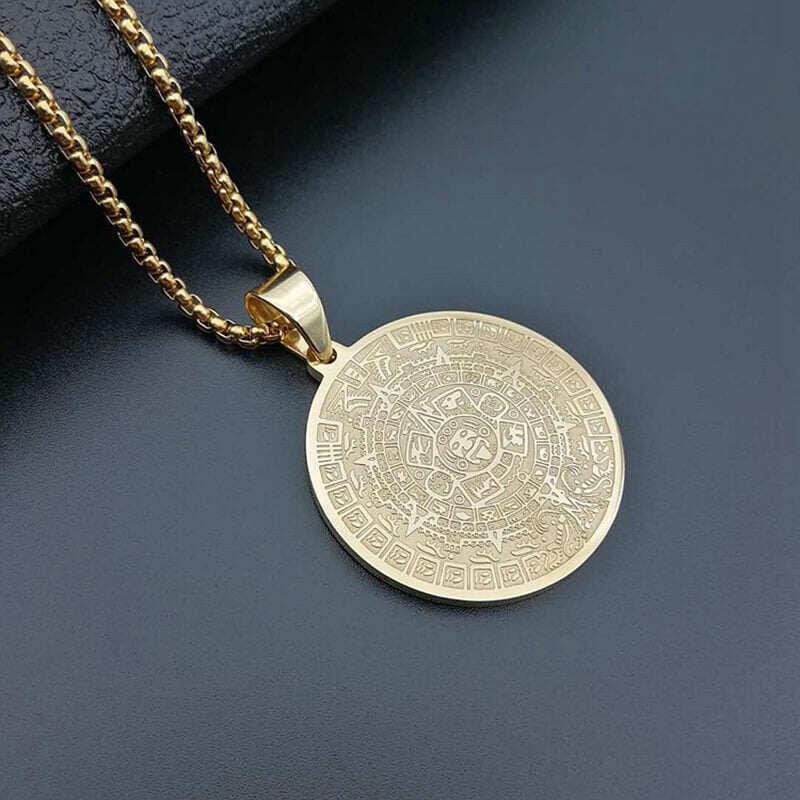 Mayan Sundial Memorial Virgin Stainless Steel Pendant