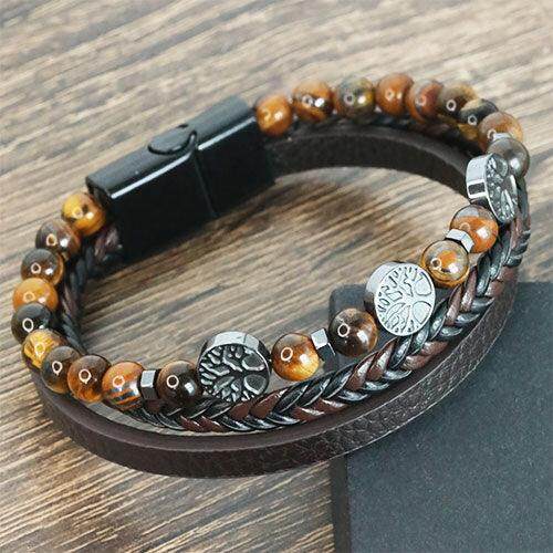 Tree of Life Leather Braided Wrap Tiger Eye Beaded Bracelets